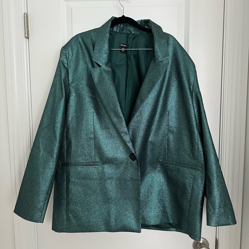 Nasty Gal Metallic Teal Blazer Jacket
